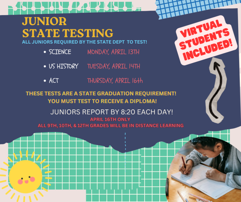 Junior State Testing Schedule (Facebook Post)